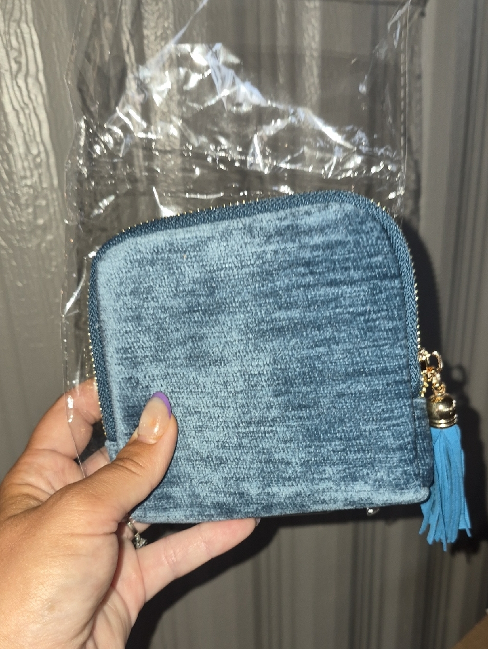 Blue Velvet Zip Wallet/jewelry Organizer with Tassel